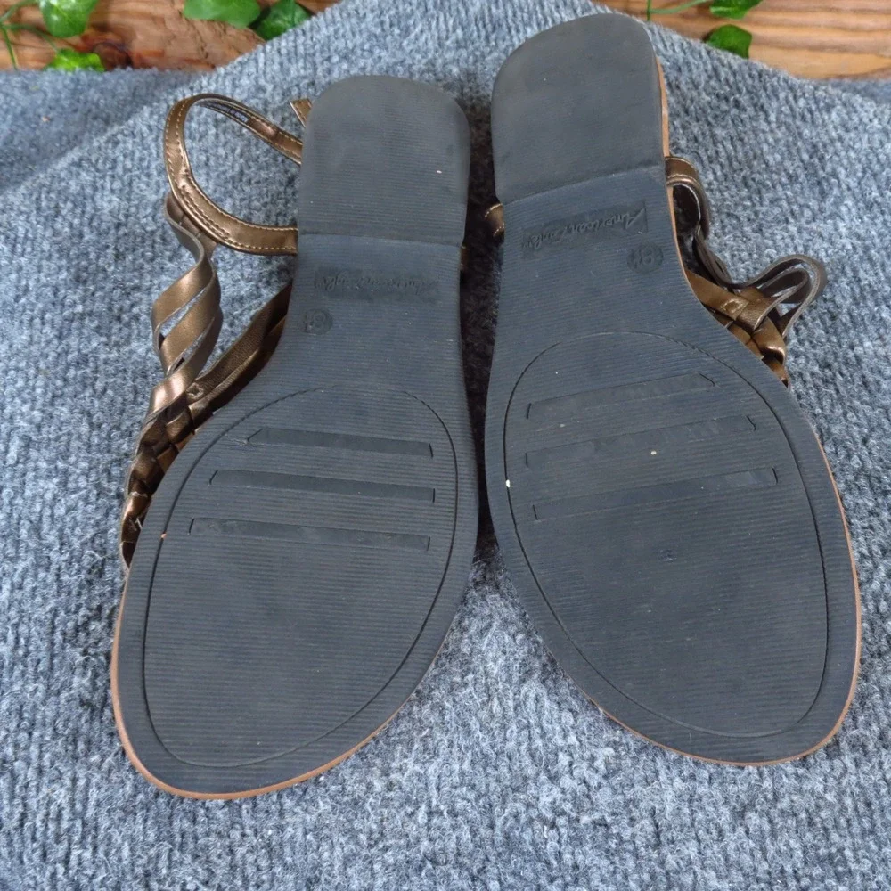 American Eagle Women Thong Sandal Size 8.5 Summer Outing Bronze Metallic Braided